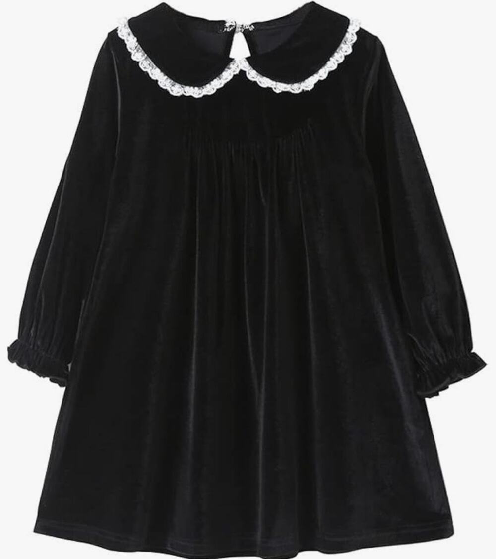 NWT Mud Kingdom Girl's Lace Velvet Dress Peter Pan Collar Black Sz 140 US (8-10)